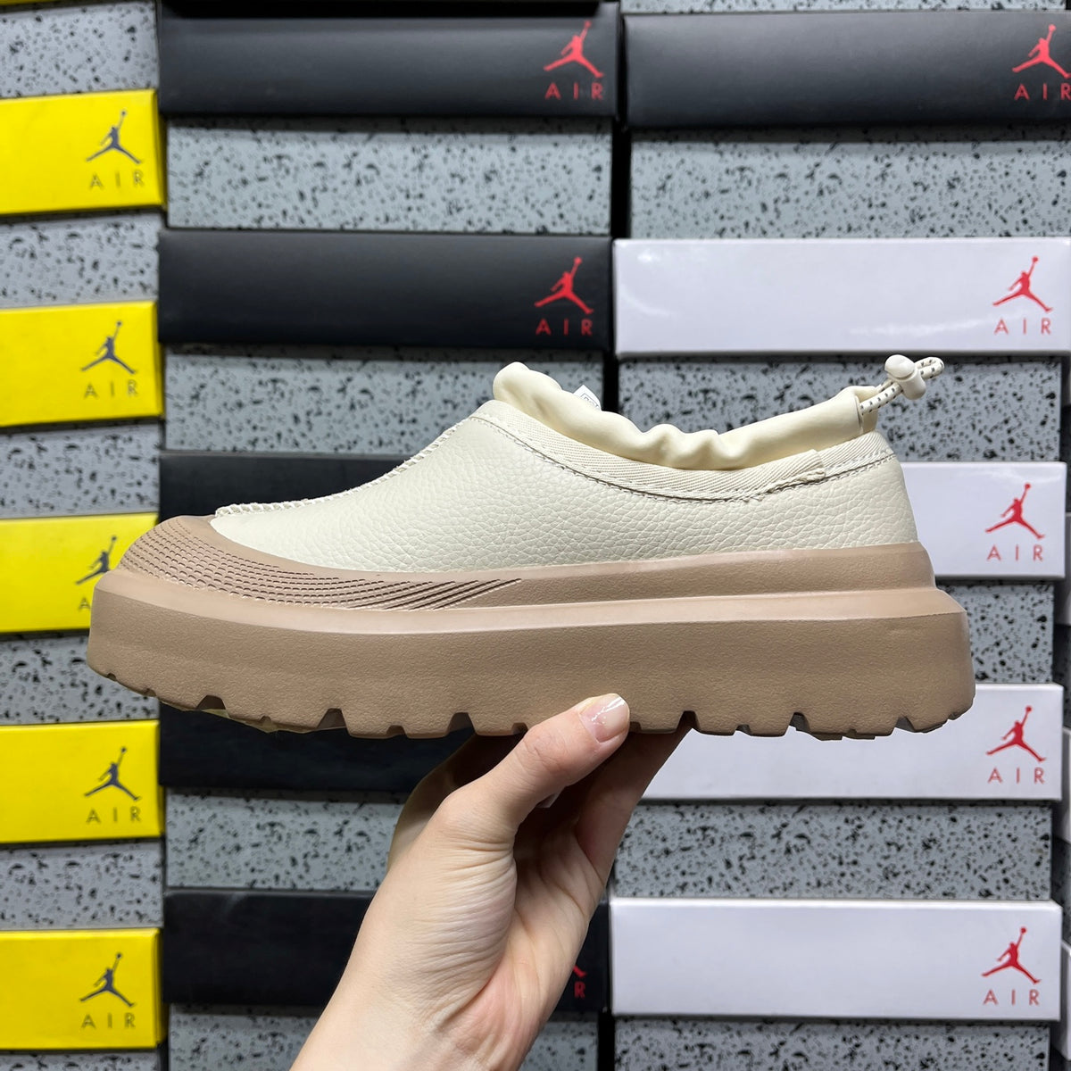 UGG White & Tan Slip-On Platform Shoes