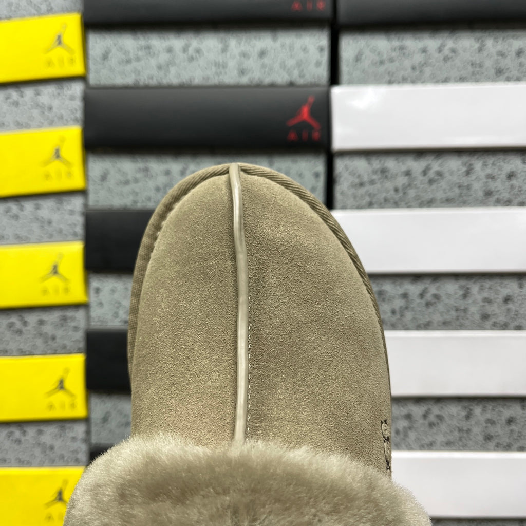 UGG Antelope Brown Plush-Collar Platform Slippers