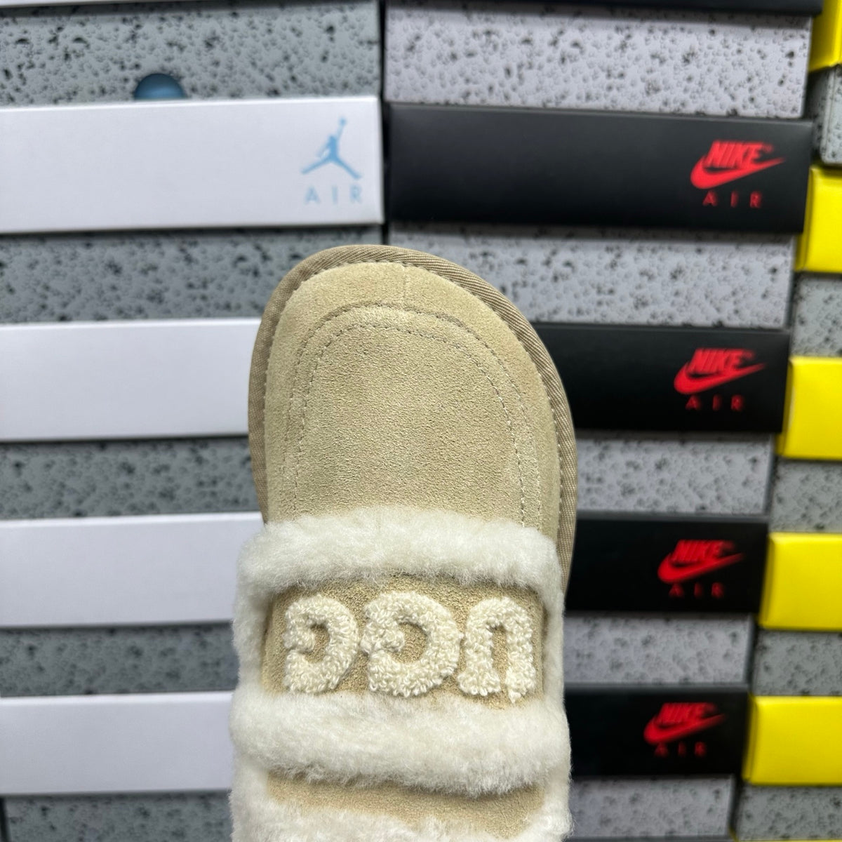 UGG Sand Embroidered Plush-Trim Mule Slippers