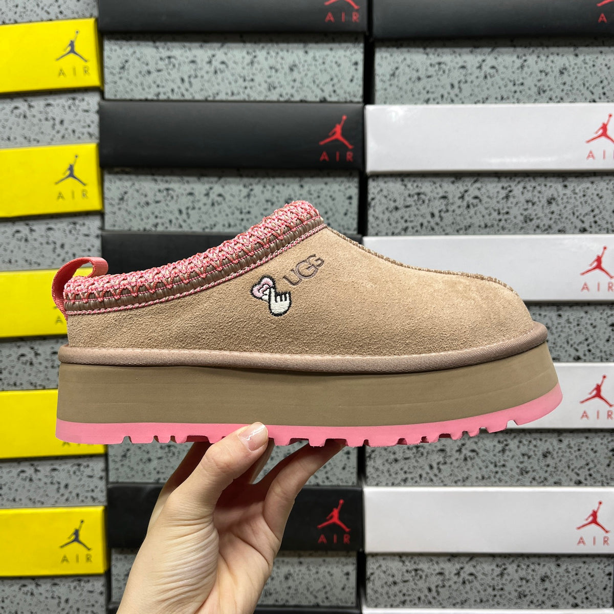 UGG Tan & Pink Braided-Trim Slip-On Shoes