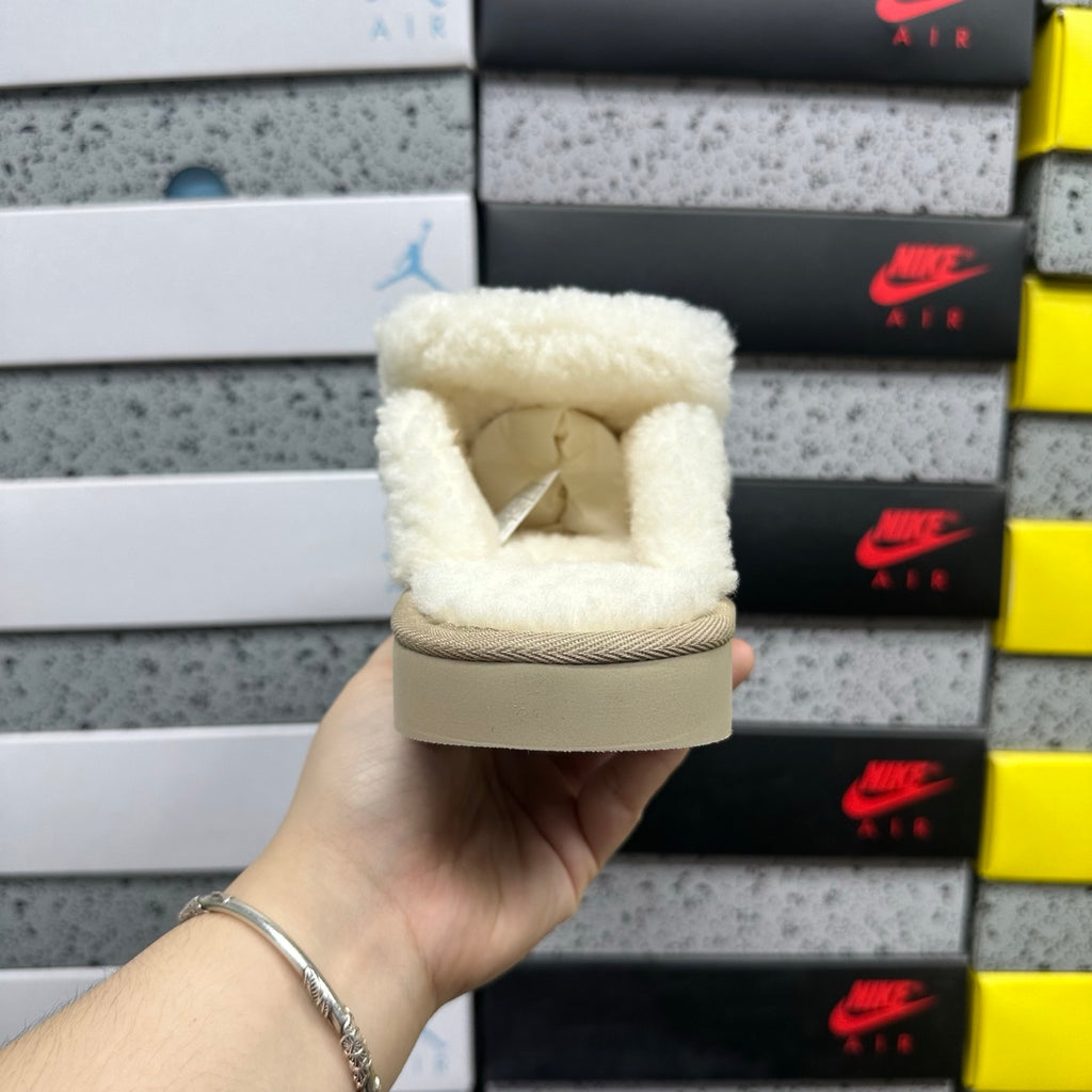 UGG Khaki Embroidered Plush-Trim Mule Slippers