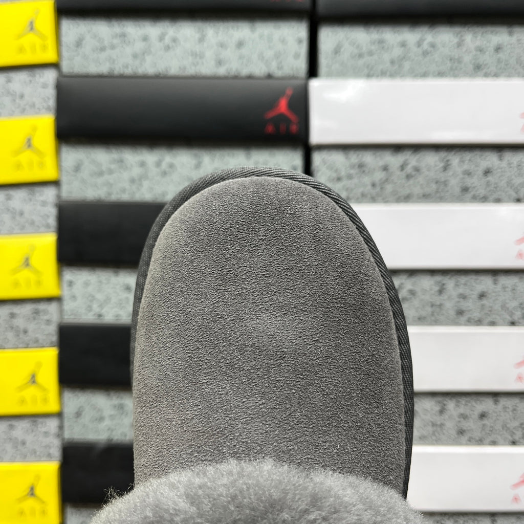 UGG Grey Plush-Collar Platform Slip-On Shoes
