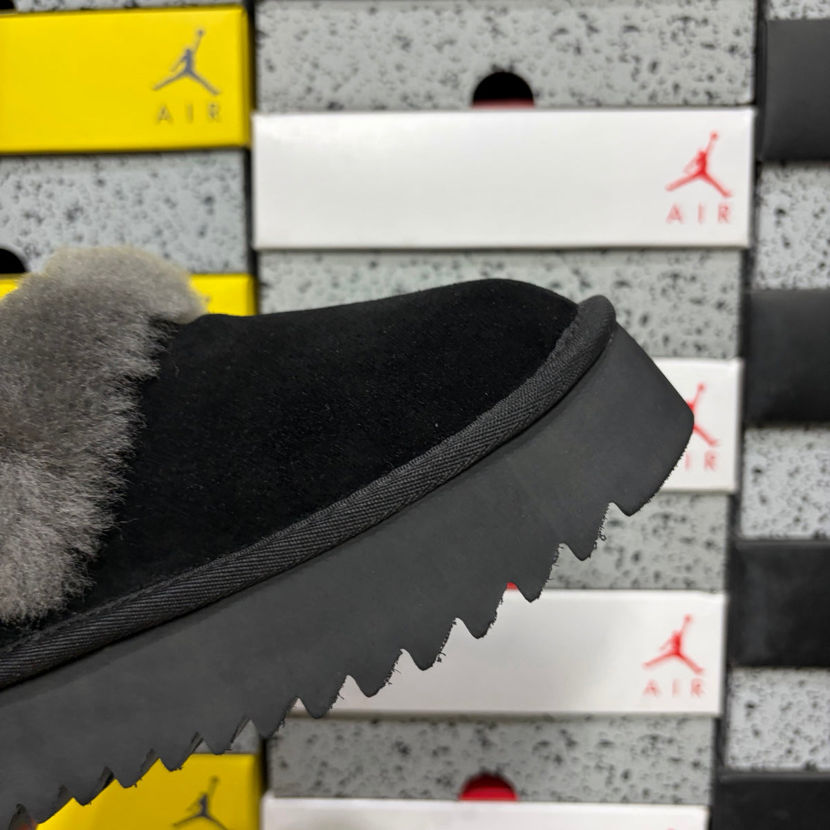 UGG Black Plush-Collar Platform Slip-On Shoes