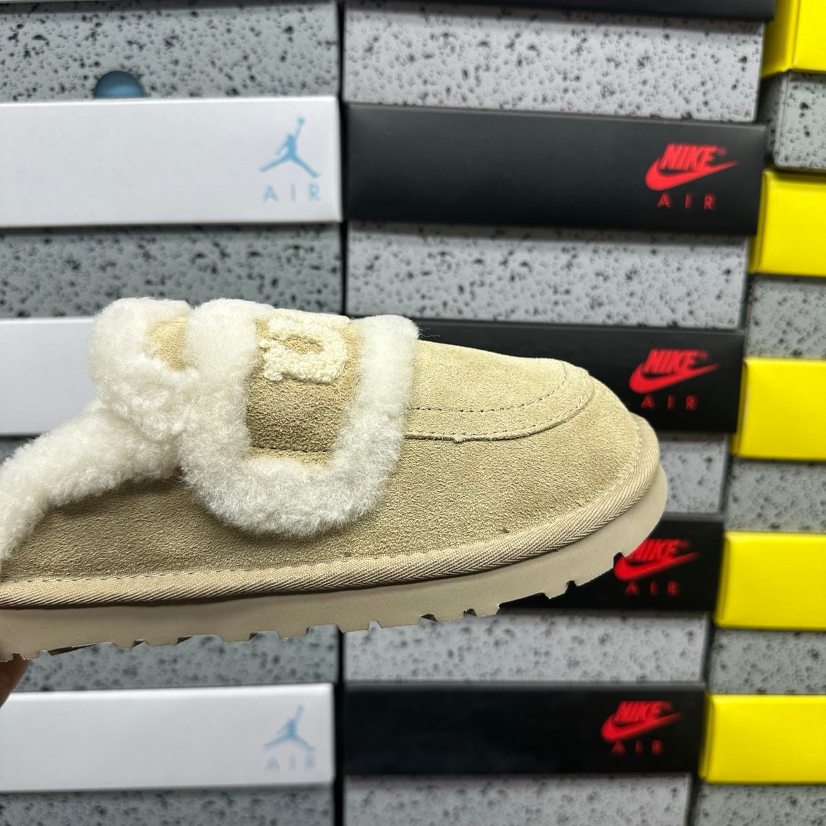 UGG Sand Embroidered Plush-Trim Mule Slippers