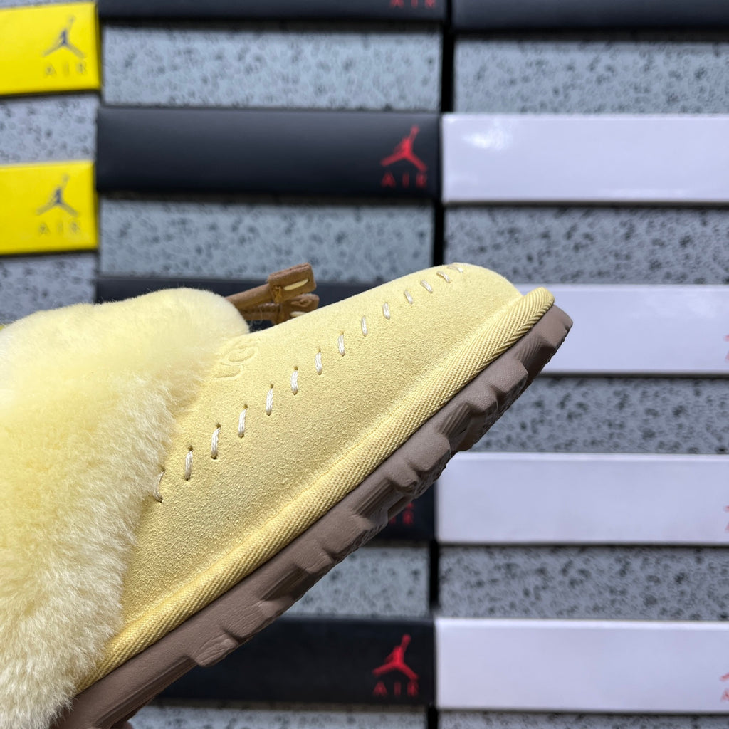 UGG Soft Yellow Plush-Collar Slippers