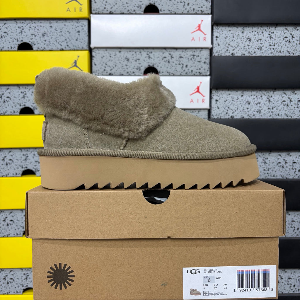 UGG Brown Plush-Collar Platform Slip-On Shoes