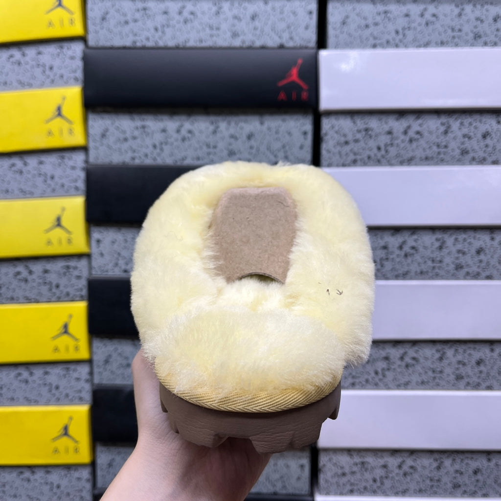 UGG Soft Yellow Plush-Collar Slippers