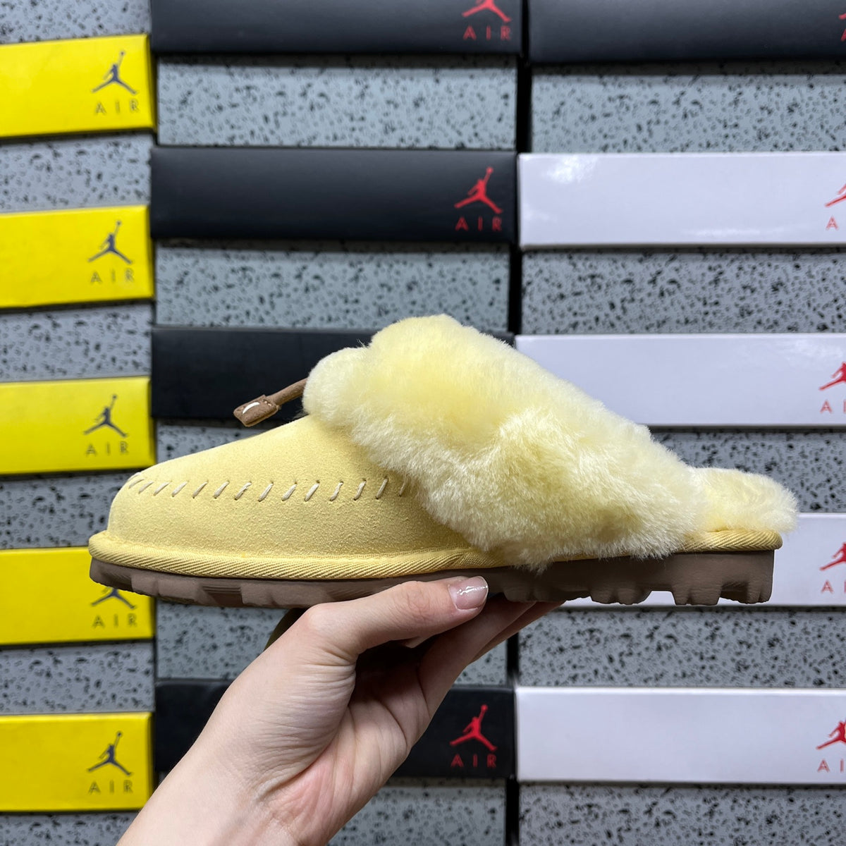 UGG Soft Yellow Plush-Collar Slippers
