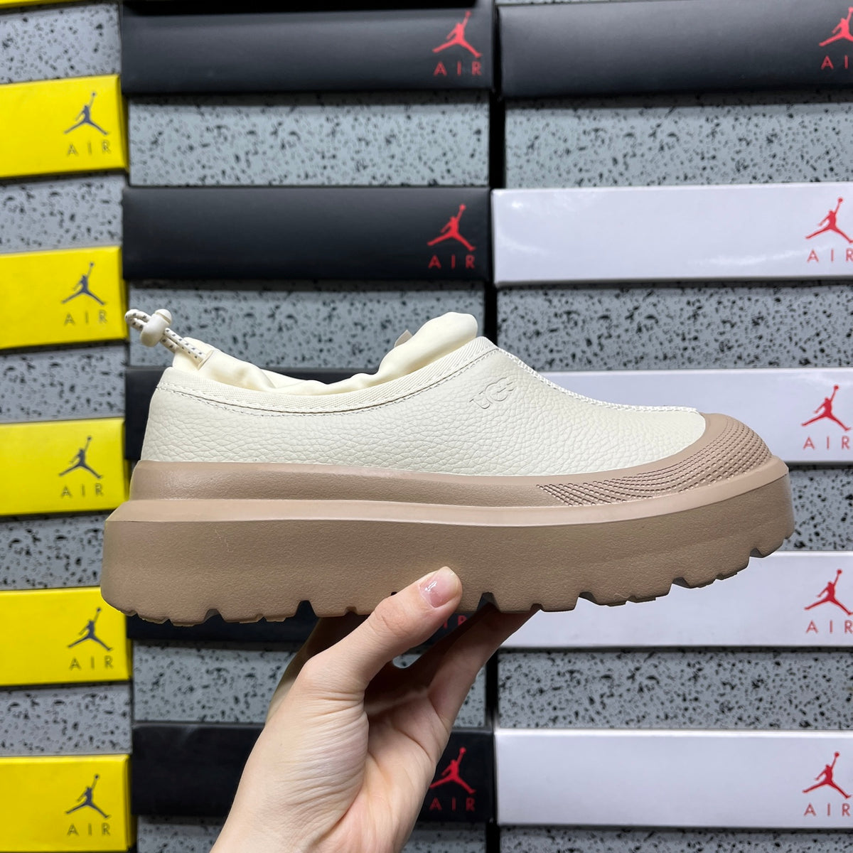 UGG White & Tan Slip-On Platform Shoes