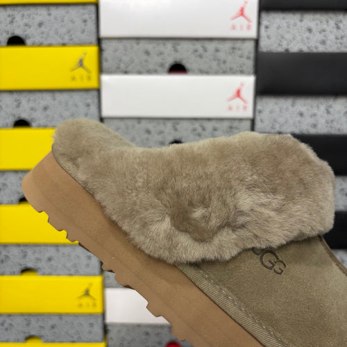 UGG Antelope Brown Platform Slippers with Plush Collar
