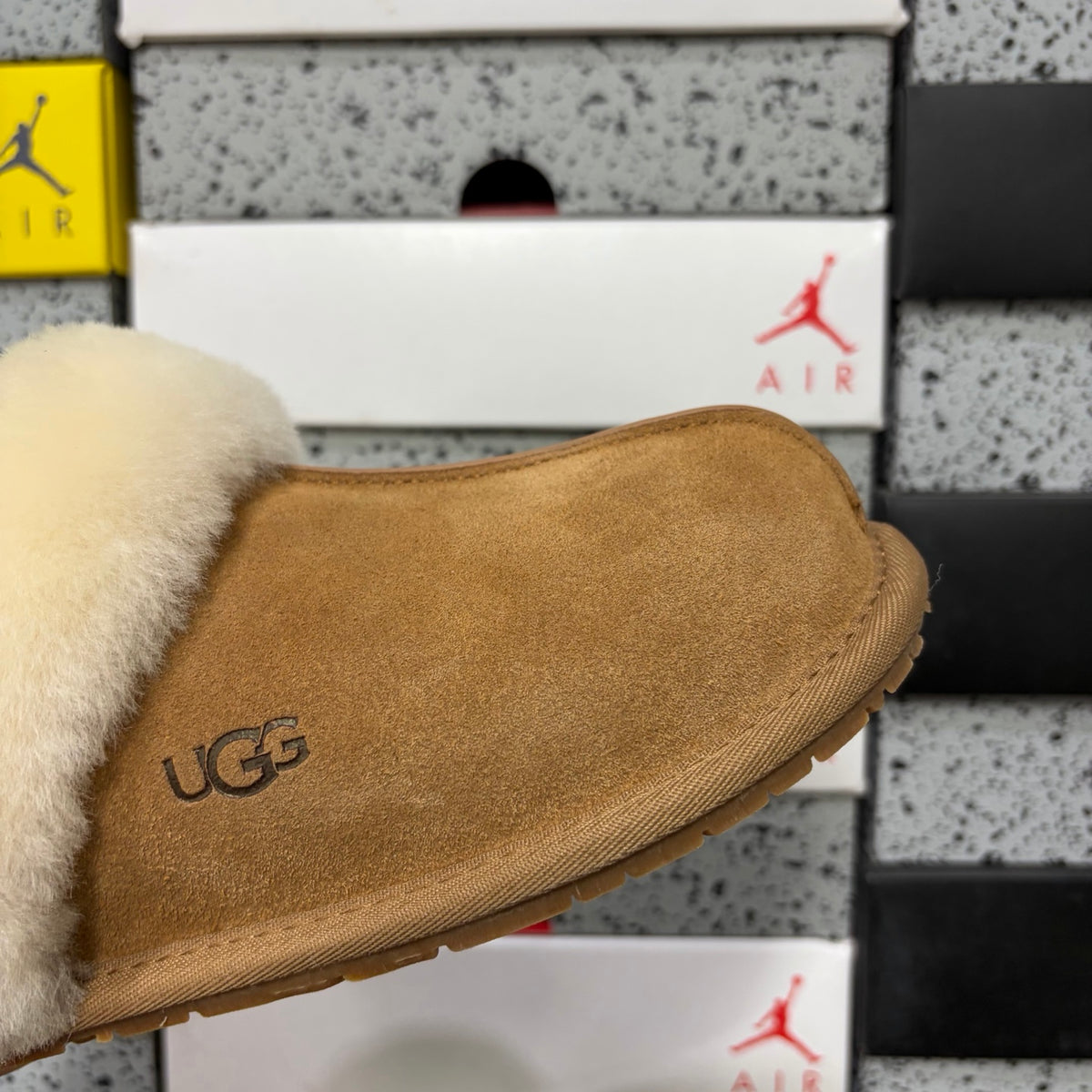 UGG Chestnut Plush-Collar Low-Profile Mule Slippers