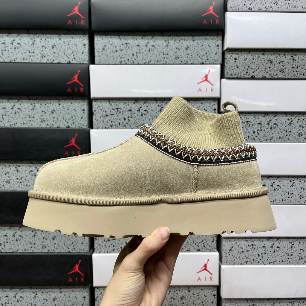 UGG Mustard Seed Knit-Collar Platform Ankle Boots