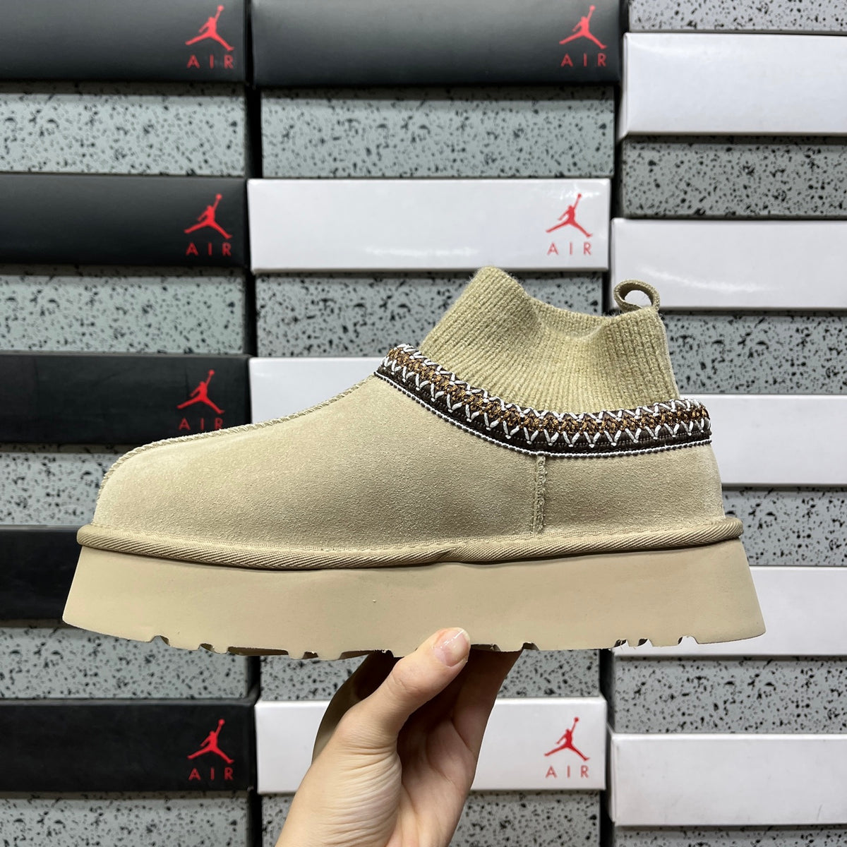 UGG Mustard Seed Knit-Collar Platform Ankle Boots