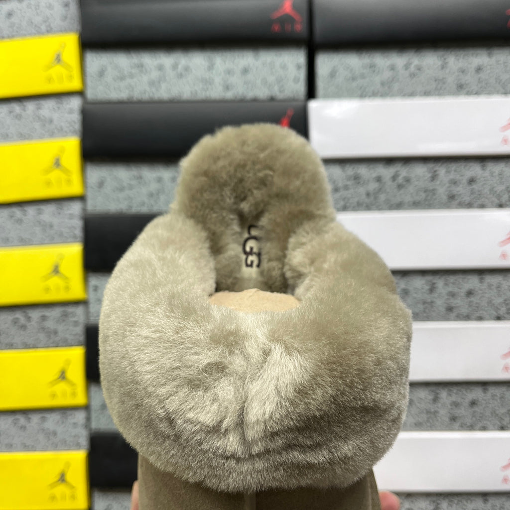 UGG Antelope Brown Plush-Collar Platform Slippers