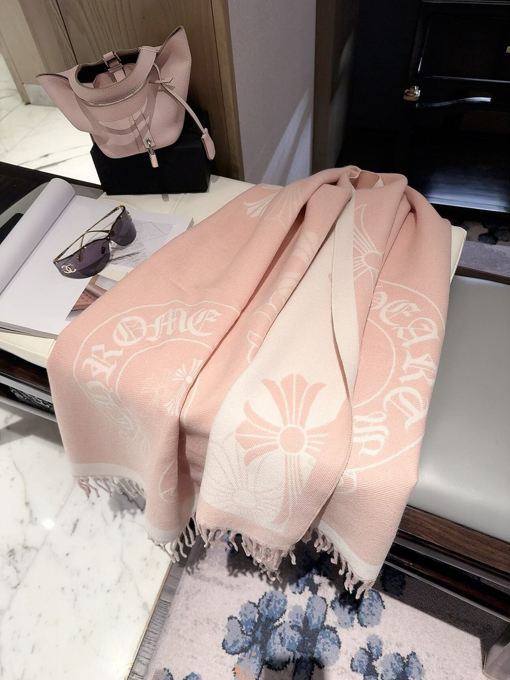 Chrome Hearts Style Cross Emblem Fringe Scarf