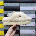 UGG Beige Cross-Strap Platform Slippers