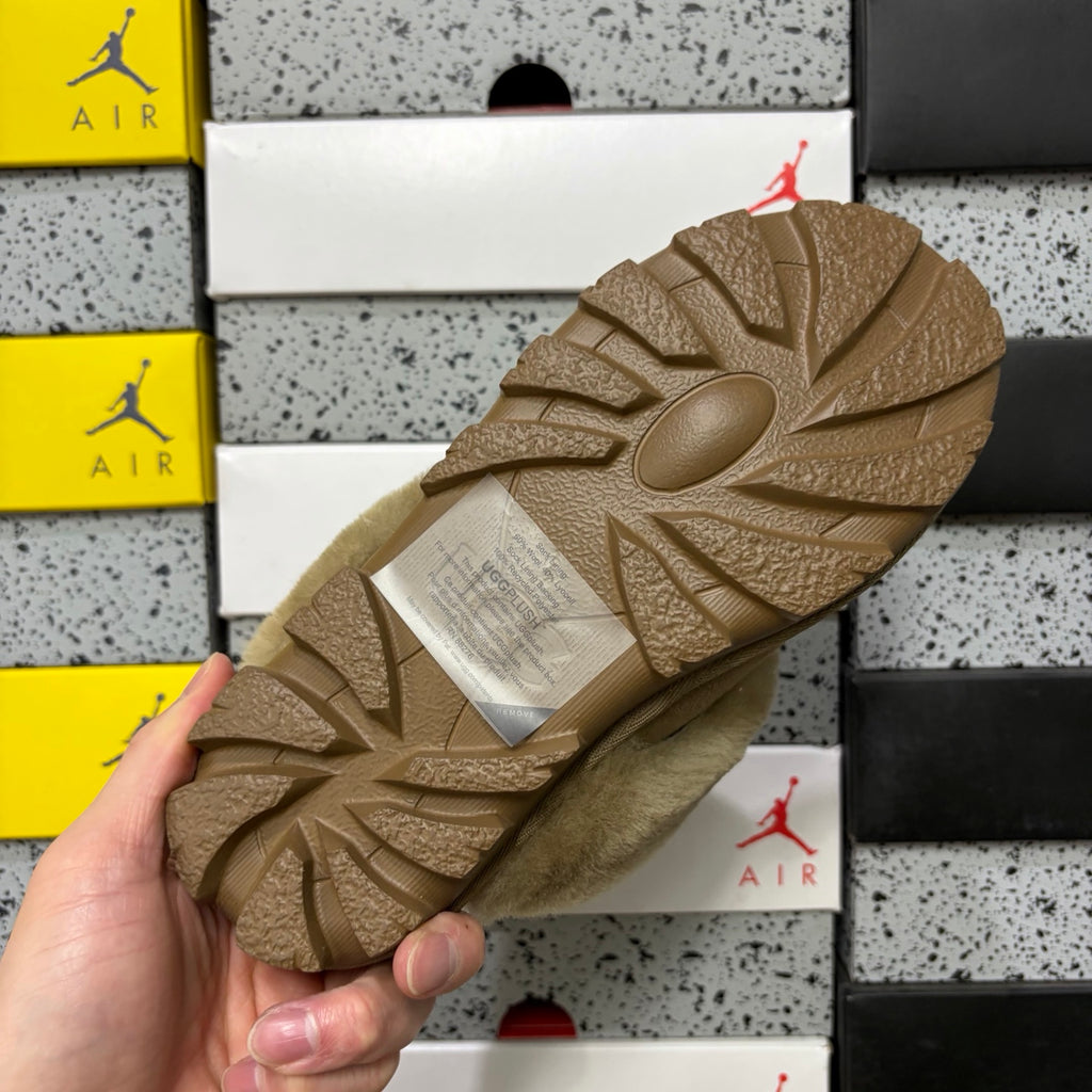 UGG Antelope Brown Plush-Collar Mule Slippers