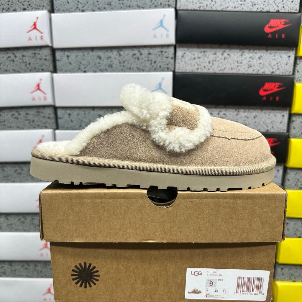 UGG Khaki Embroidered Plush-Trim Mule Slippers