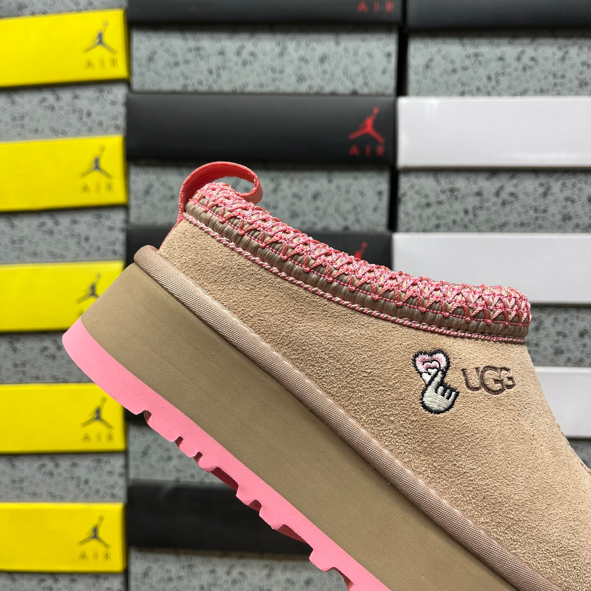 UGG Tan & Pink Braided-Trim Slip-On Shoes