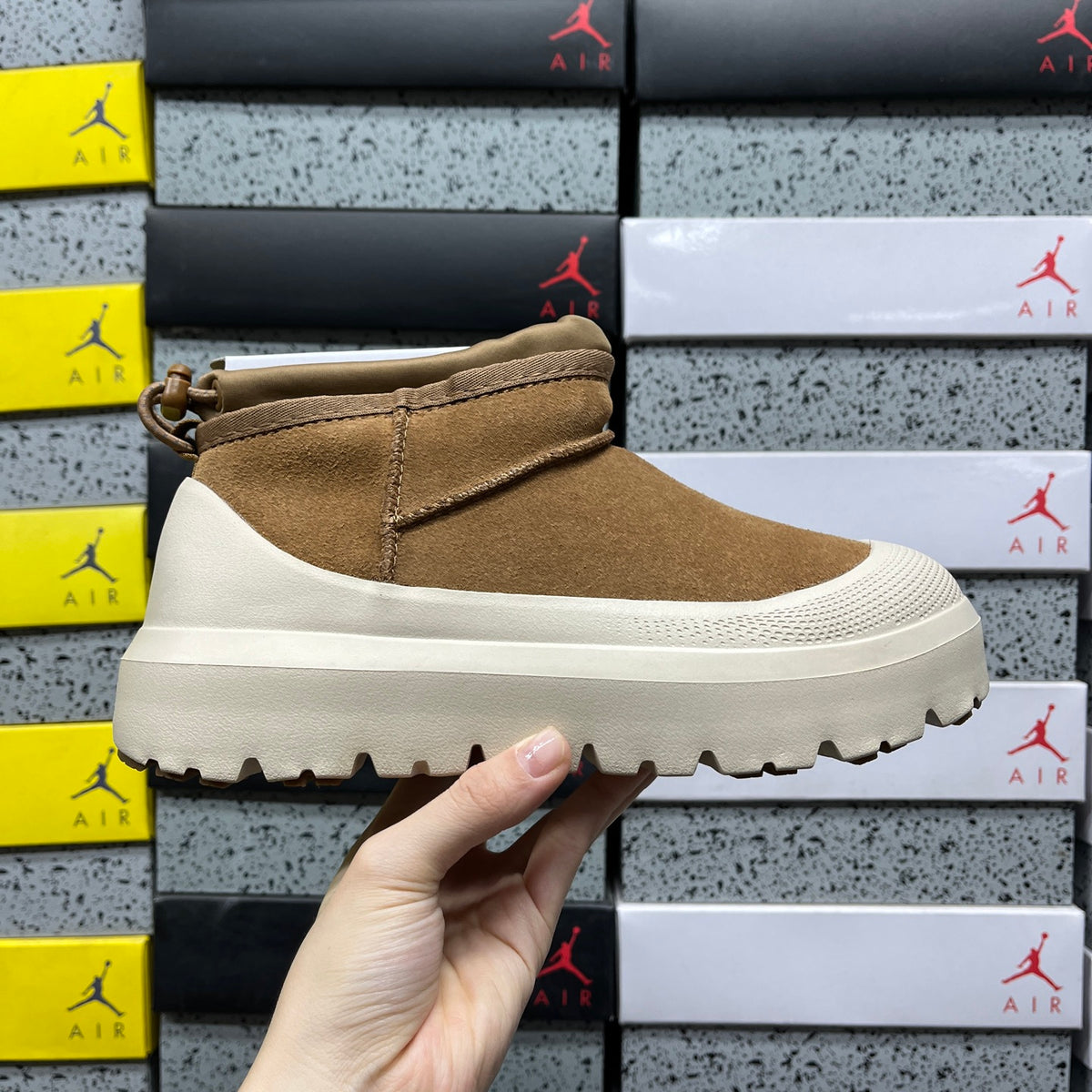 UGG Chestnut & Off-White Slip-On Platform Ankle Boots
