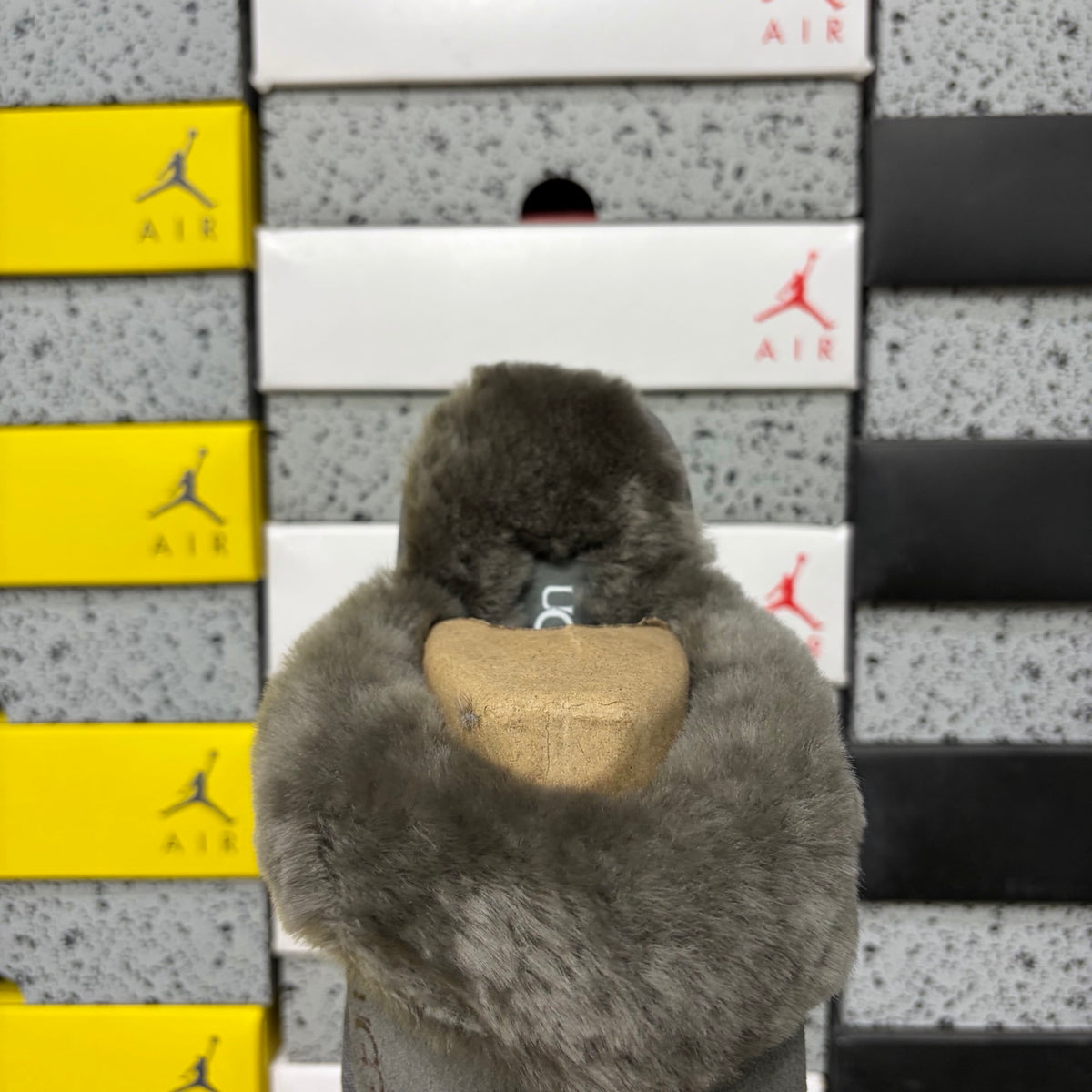UGG Gray Platform Slippers with Plush Collar