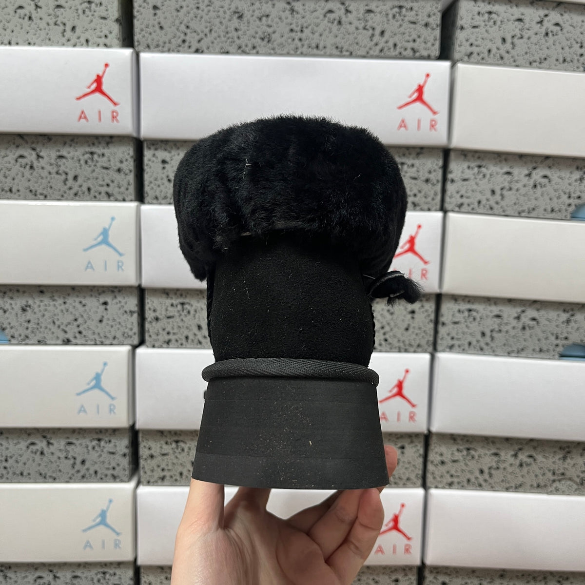 UGG Black Platform Ankle Boots with Plush Cuff | 2551