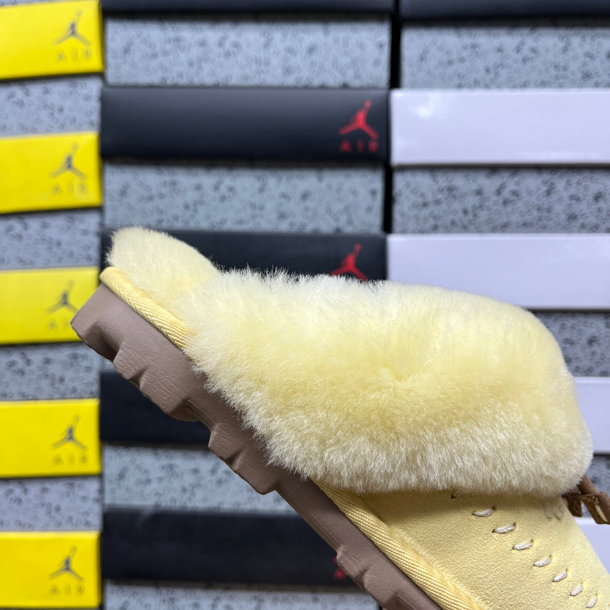 UGG Soft Yellow Plush-Collar Slippers