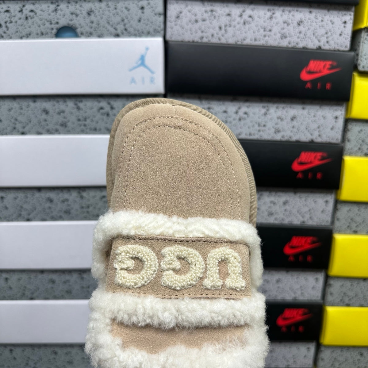 UGG Khaki Embroidered Plush-Trim Mule Slippers