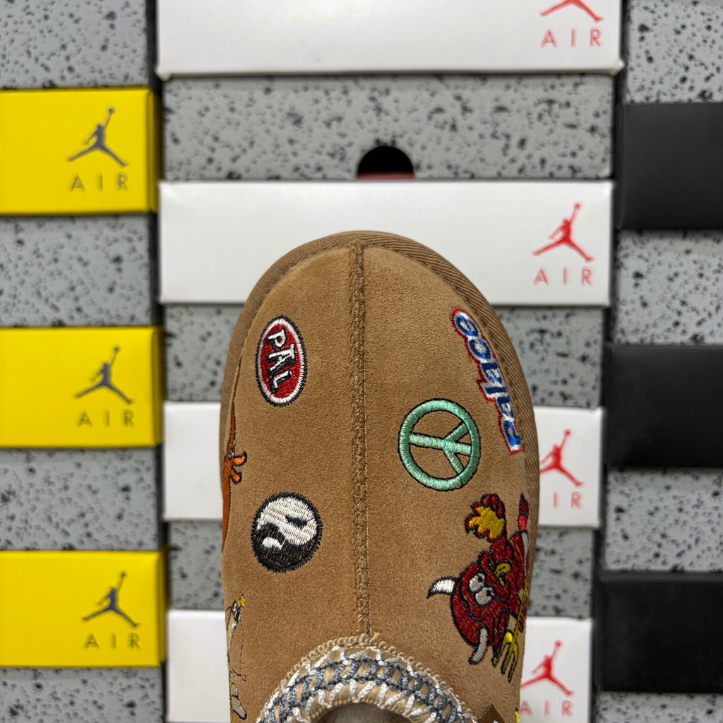 UGG Chestnut Cartoon-Embroidered Braided-Trim Slip-On Shoes