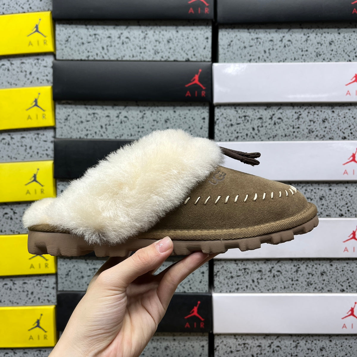 UGG Light Copper Plush-Collar Slippers