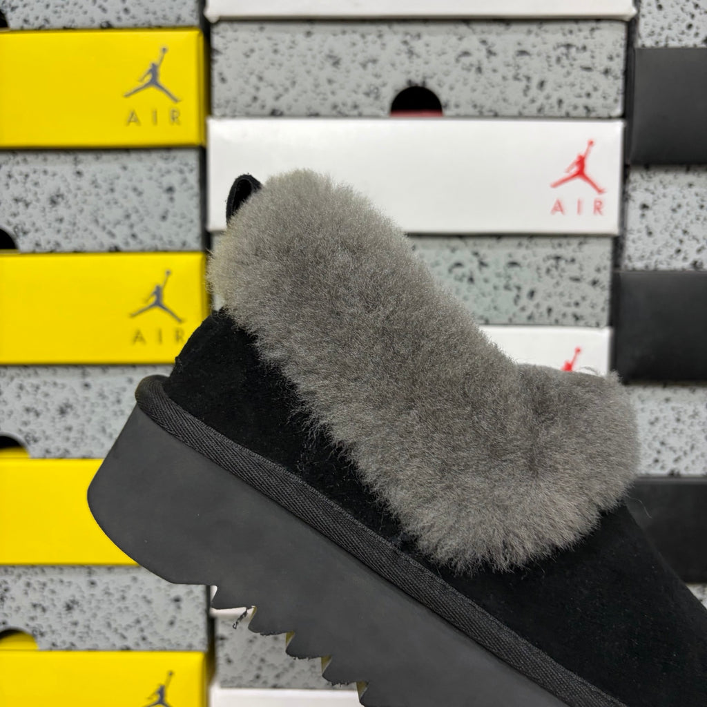 UGG Black Plush-Collar Platform Slip-On Shoes