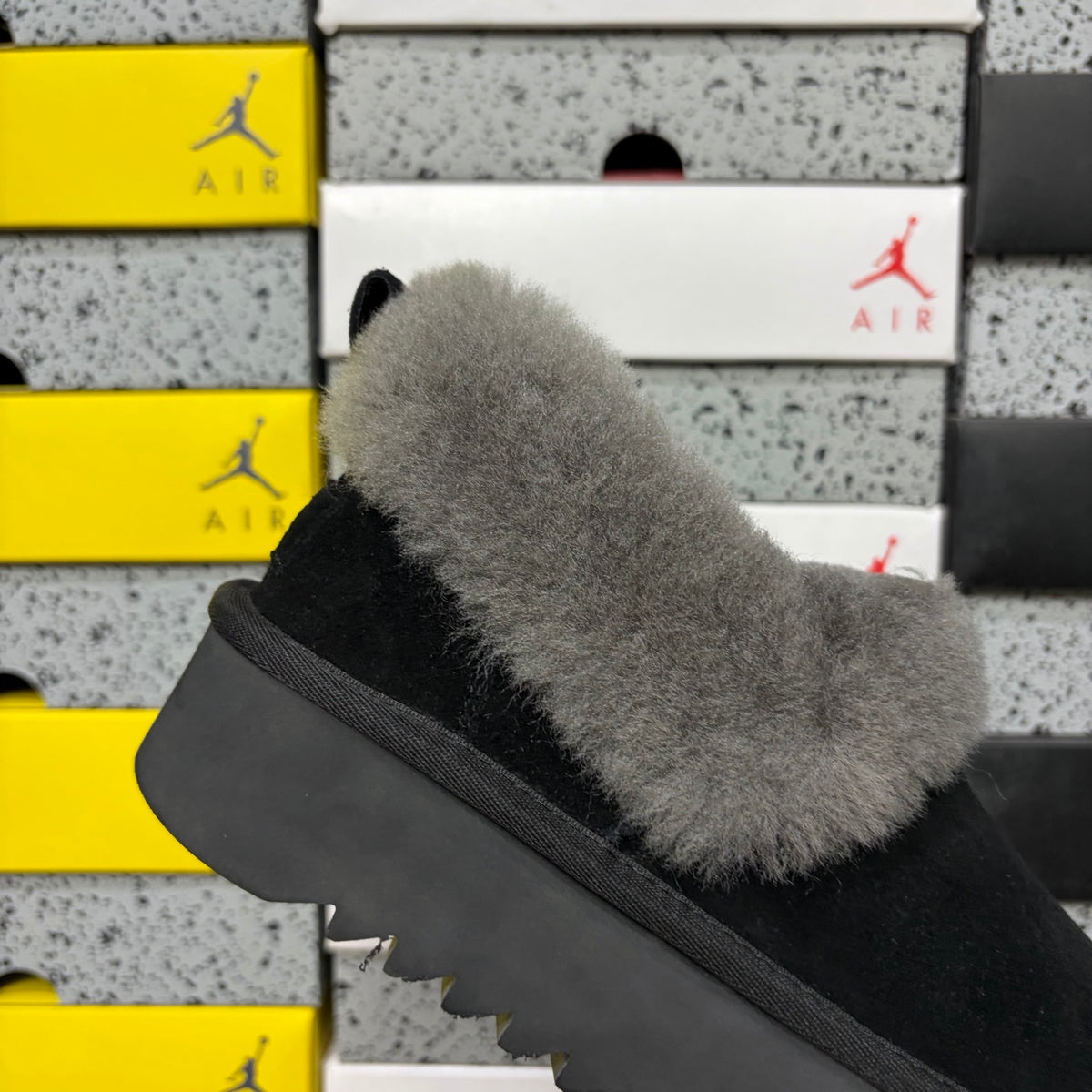 UGG Black Plush-Collar Platform Slip-On Shoes