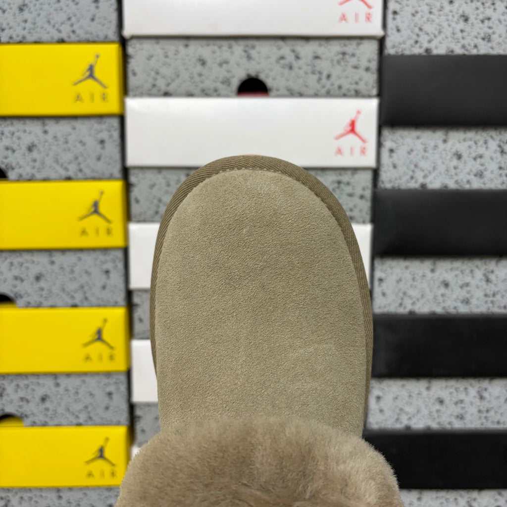 UGG Brown Plush-Collar Platform Slip-On Shoes