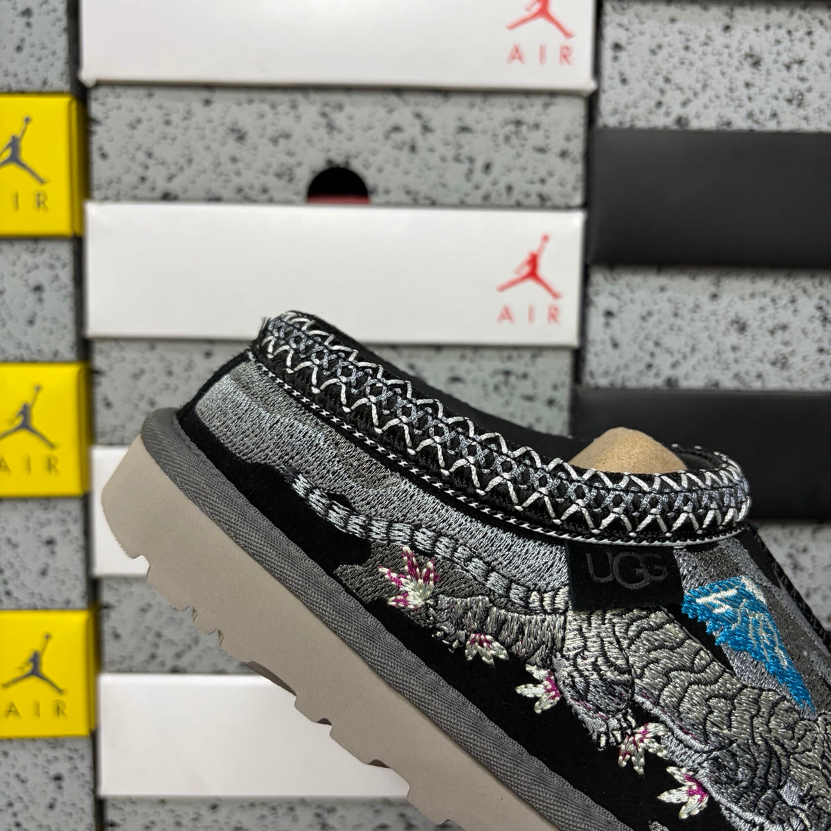 UGG Black Dragon & Tiger Embroidered Slip-On Shoes