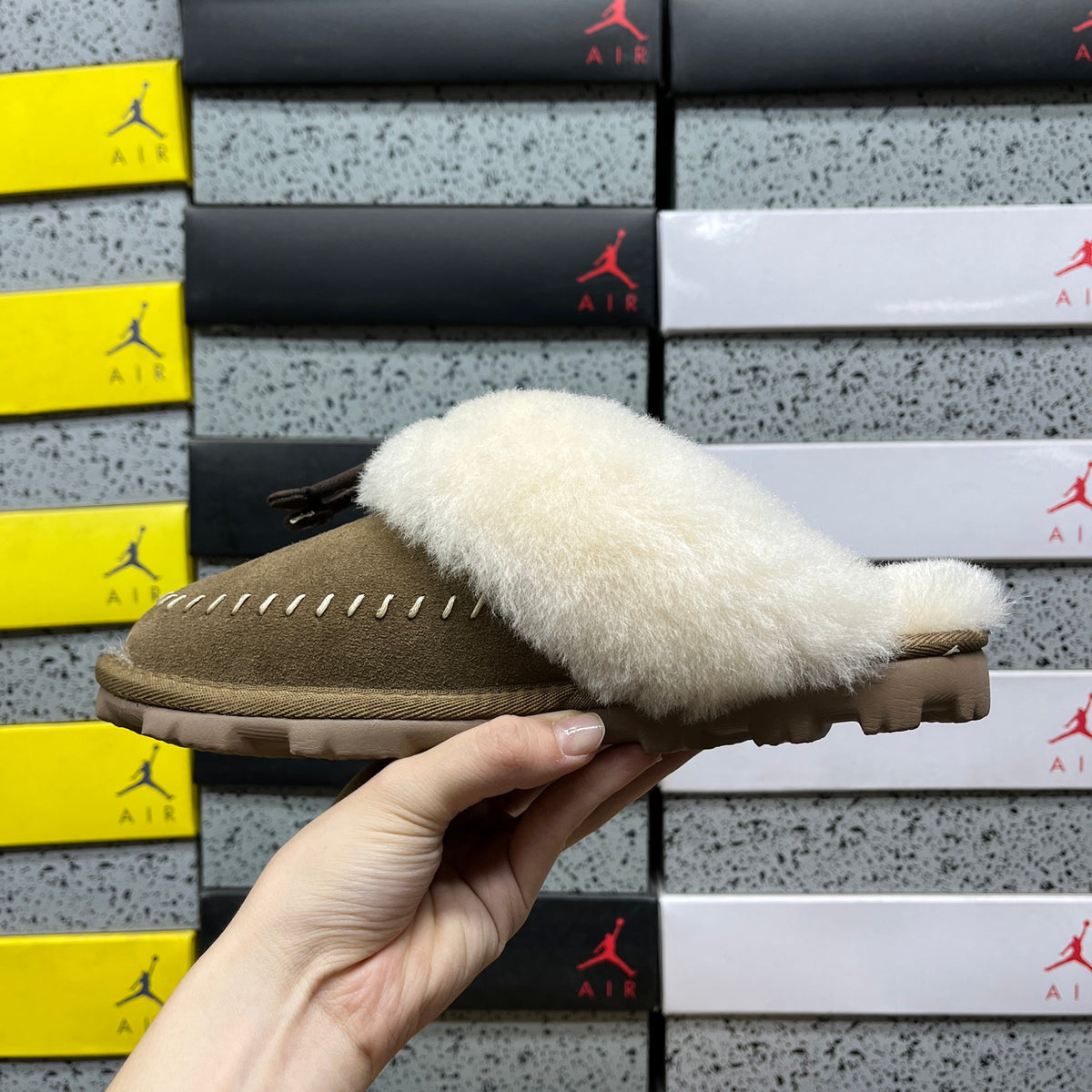 UGG Light Copper Plush-Collar Slippers