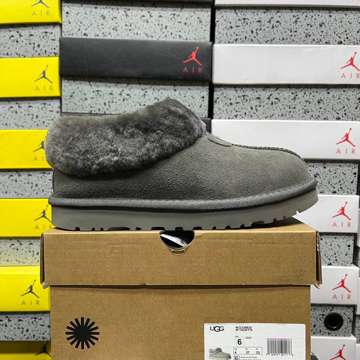 UGG Grey Plush-Collar Slip-On Shoes