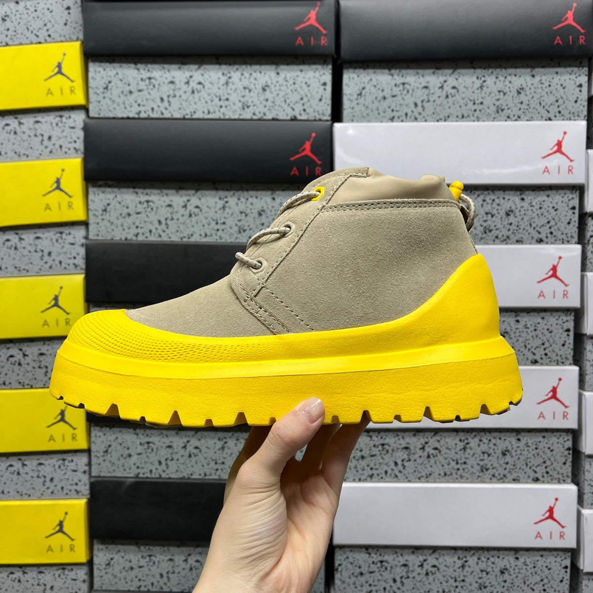 UGG Beige & Yellow Lace-Up Platform Ankle Boots