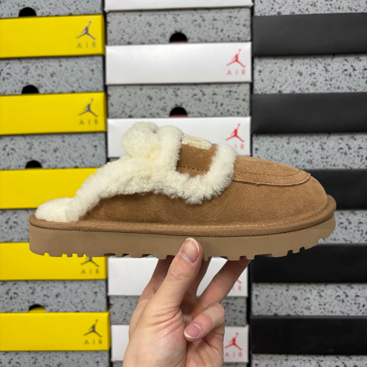 UGG Chestnut Embroidered Plush-Trim Mule Slippers
