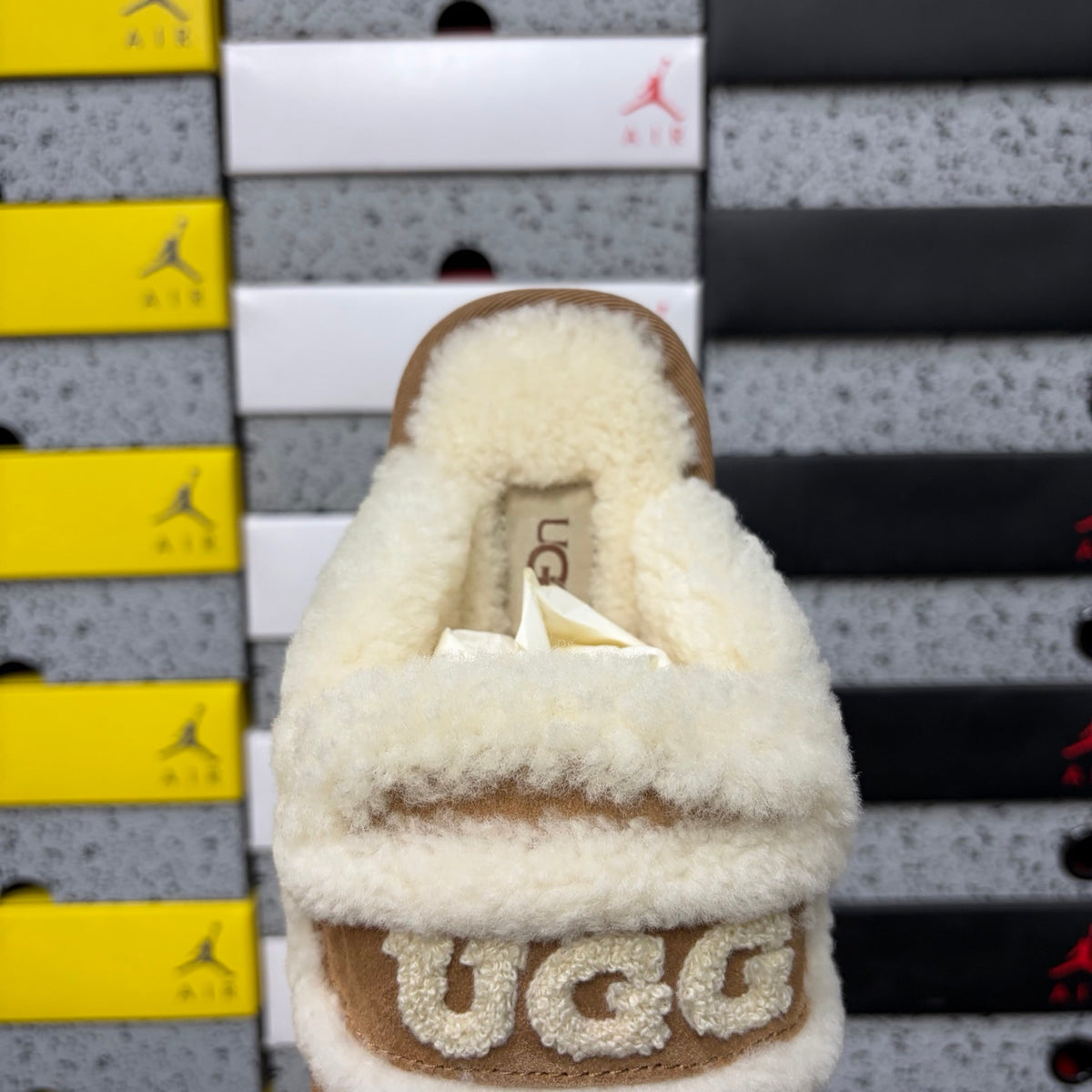 UGG Chestnut Embroidered Plush-Trim Mule Slippers