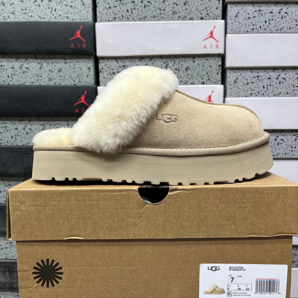 UGG Beige Plush-Collar Slip-On Slippers