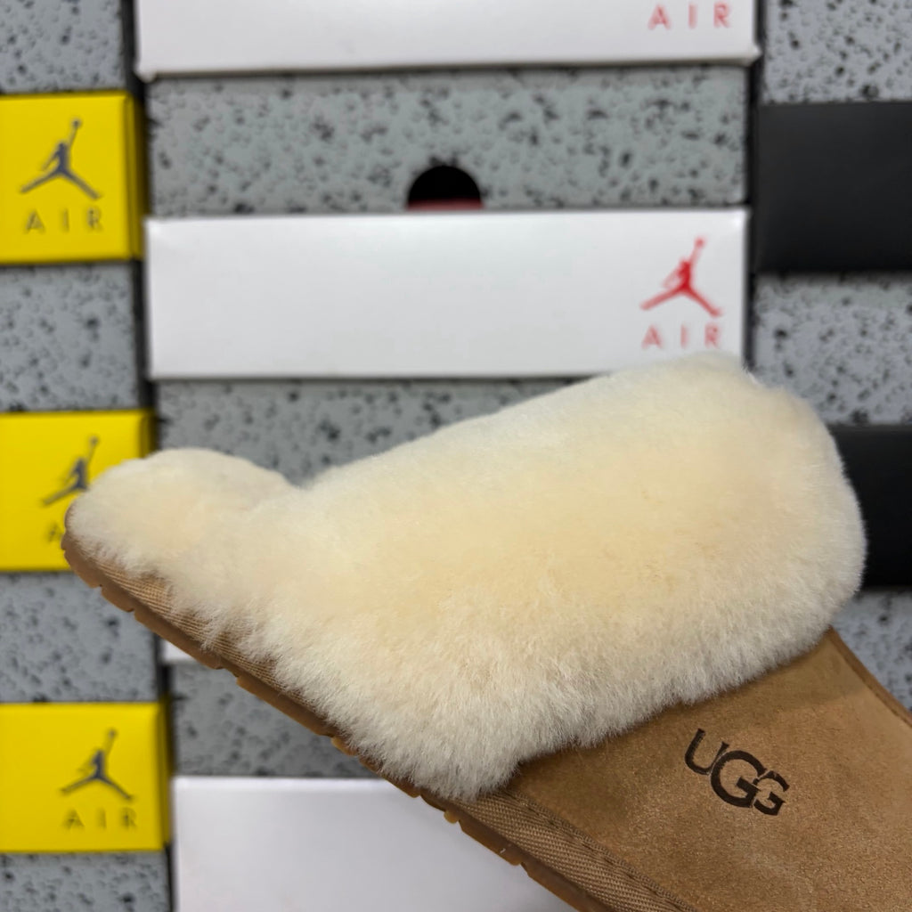 UGG Chestnut Plush-Collar Low-Profile Mule Slippers