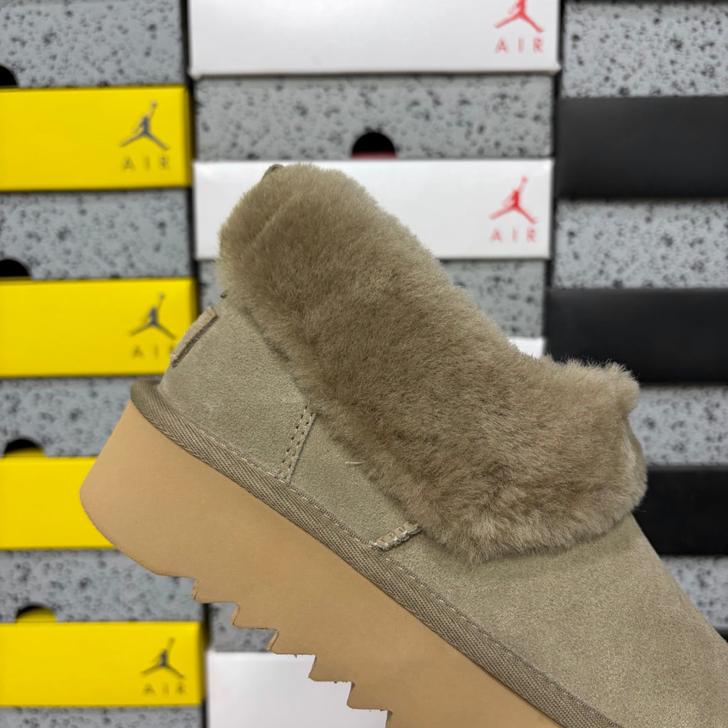 UGG Brown Plush-Collar Platform Slip-On Shoes