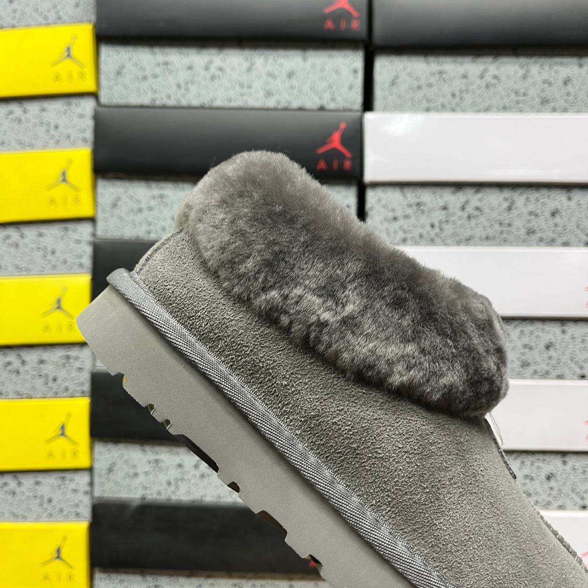 UGG Grey Plush-Collar Slip-On Shoes