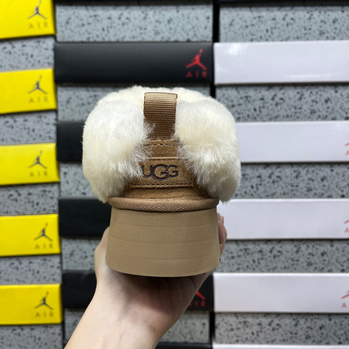 UGG Chestnut Plush-Collar Platform Slip-On Shoes