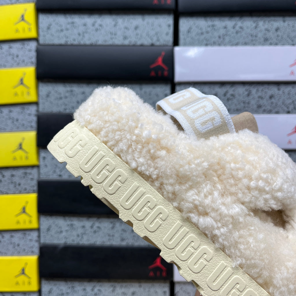 UGG Beige Cross-Strap Platform Slippers
