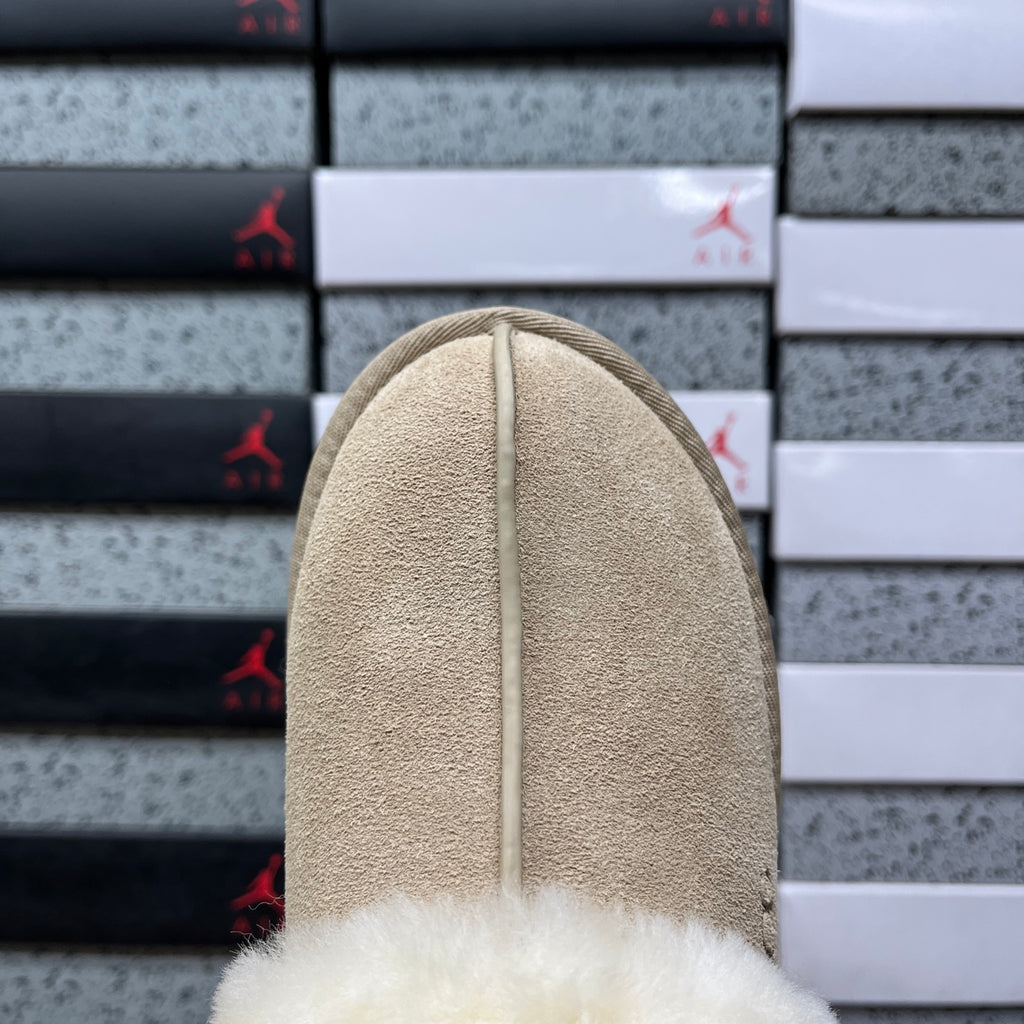UGG Beige Plush-Collar Slip-On Slippers