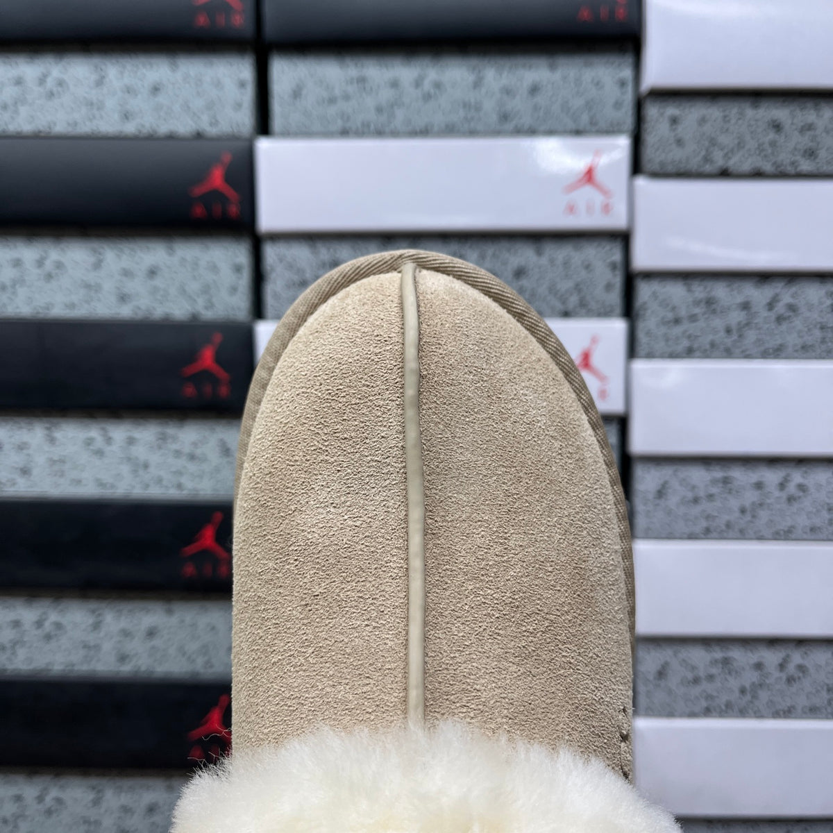 UGG Beige Plush-Collar Slip-On Slippers
