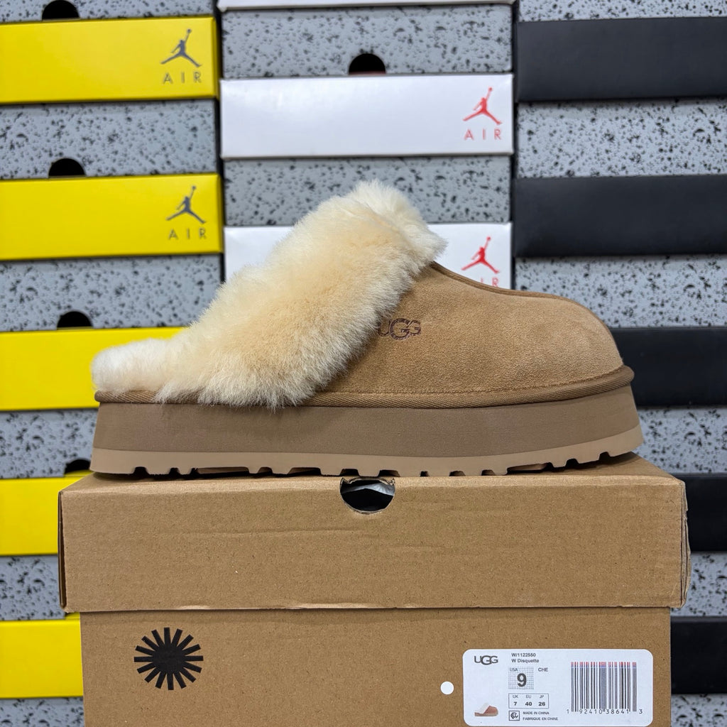UGG Chestnut Platform Slippers with Plush Collar
