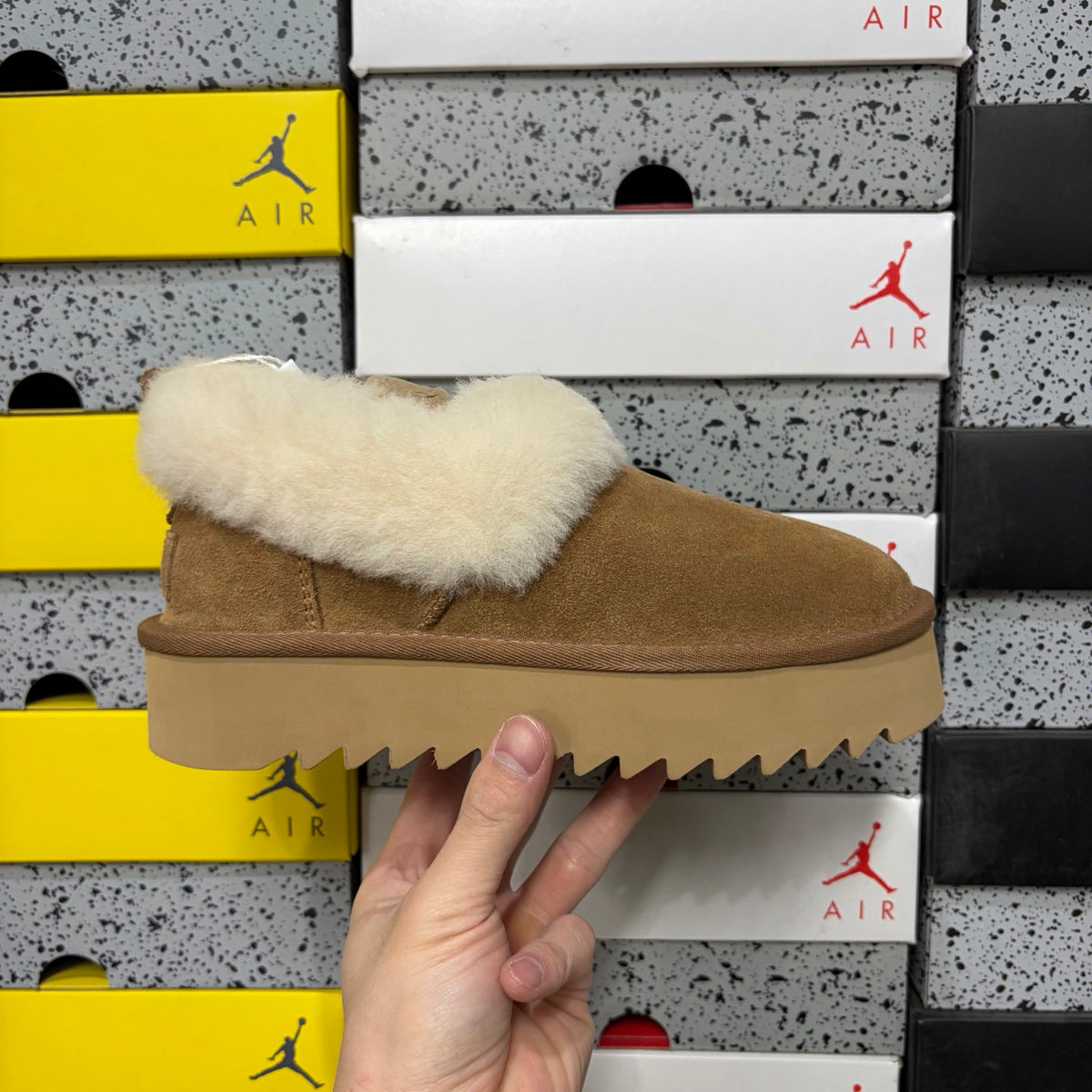 UGG Chestnut Plush-Collar Platform Slip-On Shoes