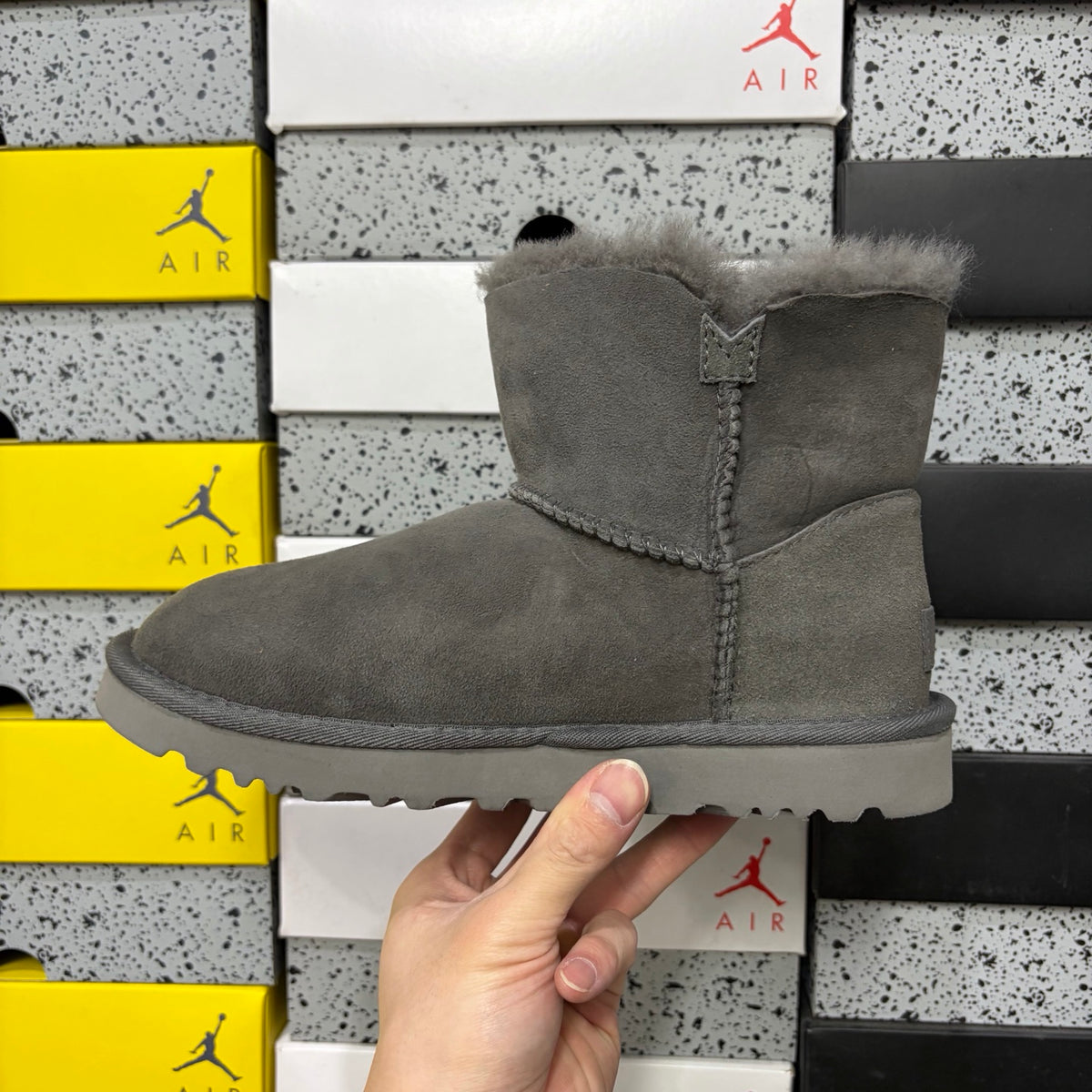 UGG Gray Button Boots with Plush Lining